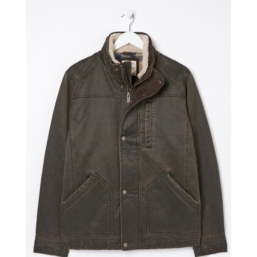 FatFace Mens Broadsands Jacket Mens Wax Canvas Field Sherpa Plaid Flannel 2XL